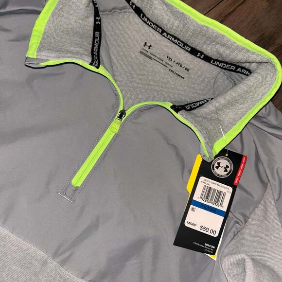 Under Armour Boys Gray Mock-Neck 1/2 Zip Fleece Pullover Sweatshirt - Picture 2 of 3